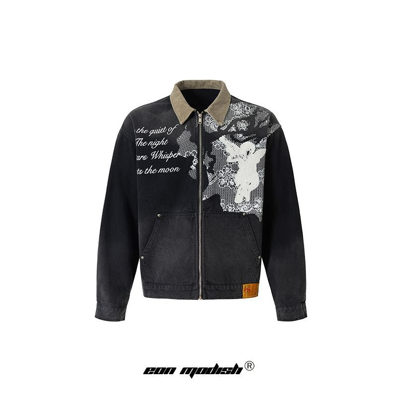 Street Style Lace Splicing Angel Pattern Jacket