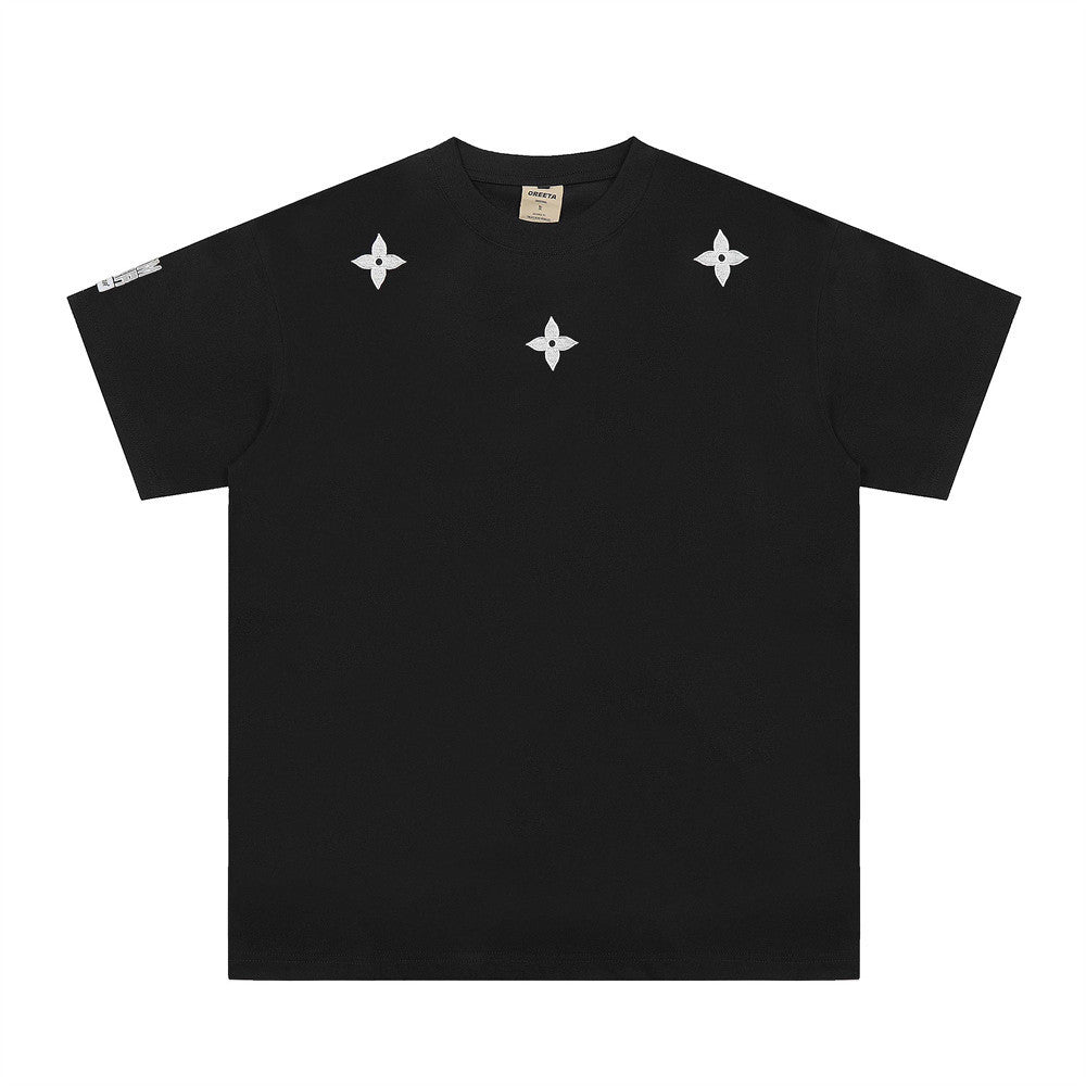 Rose Embroidered Letter Casual T-Shirt European and American Trendy Loose Short Sleeve Top for Men