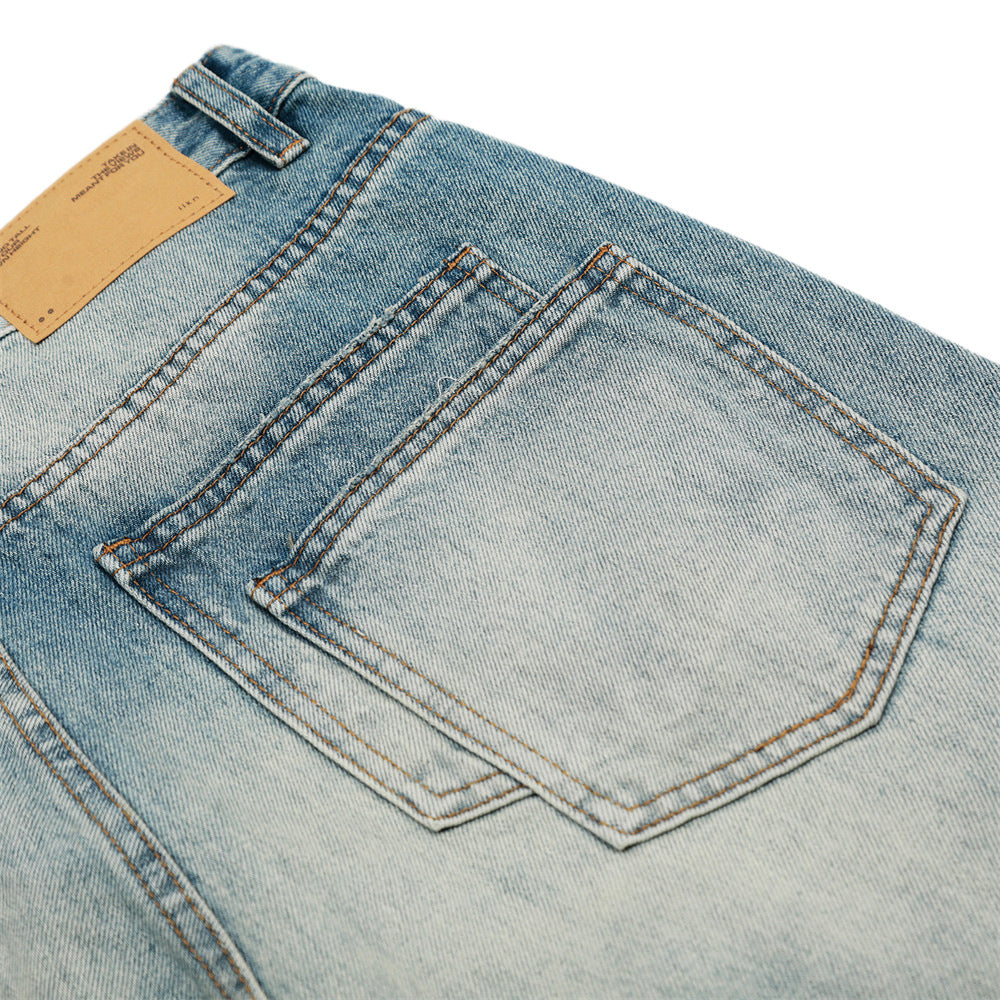 Washed Faded Denim Trousers Men's Loose Wide-Leg Straight Long Pants Faded Distressed Ripped Street Punk