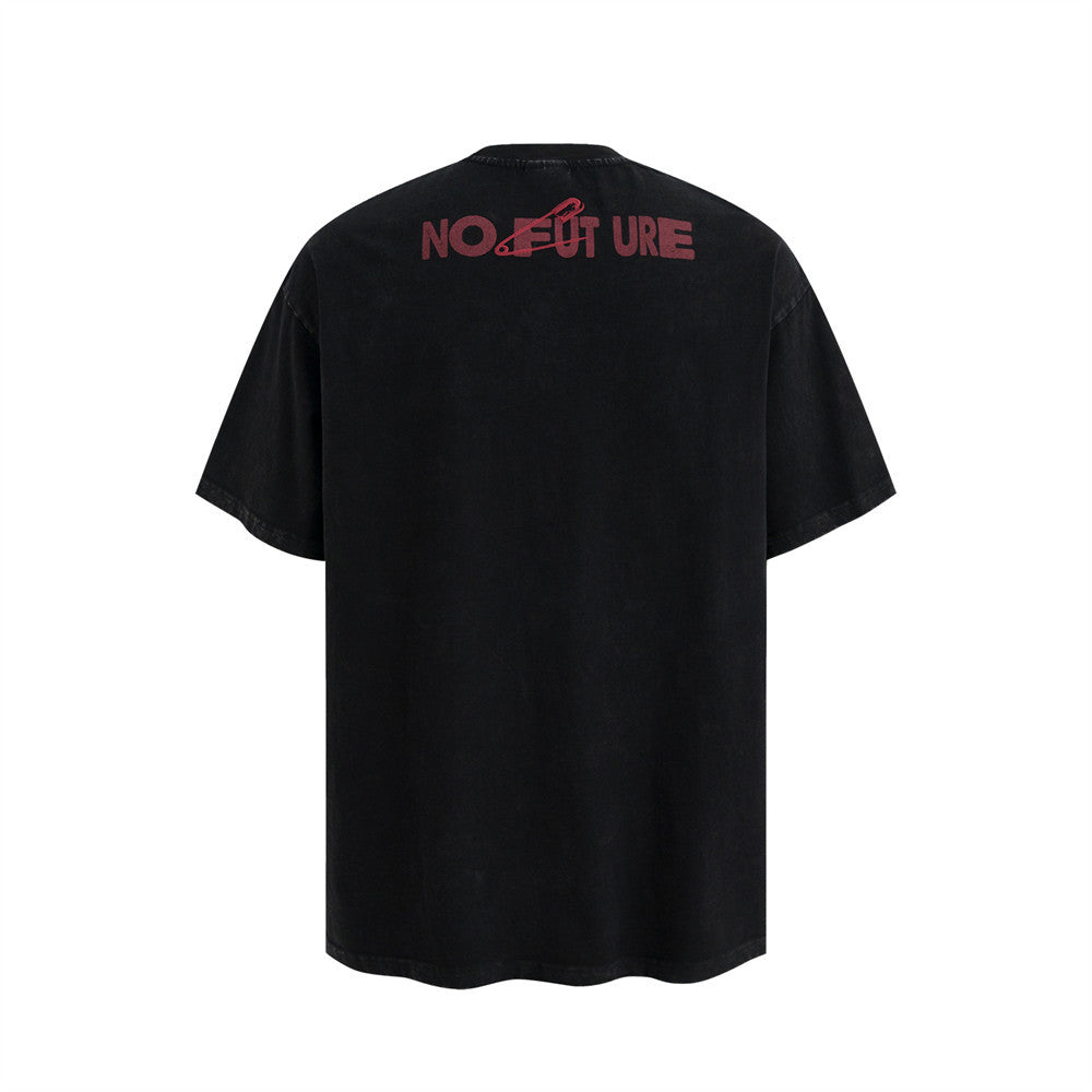 Letter Print Washed Short Sleeve T-Shirt Men's Loose Casual Half-Sleeve Top Pure Cotton