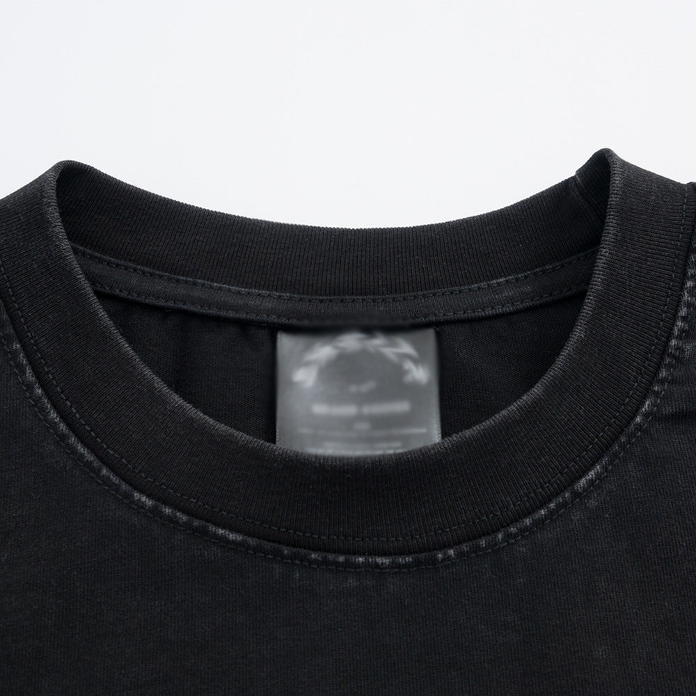 Letter Print Washed Short Sleeve T-Shirt Men's Loose Casual Half-Sleeve Top Pure Cotton