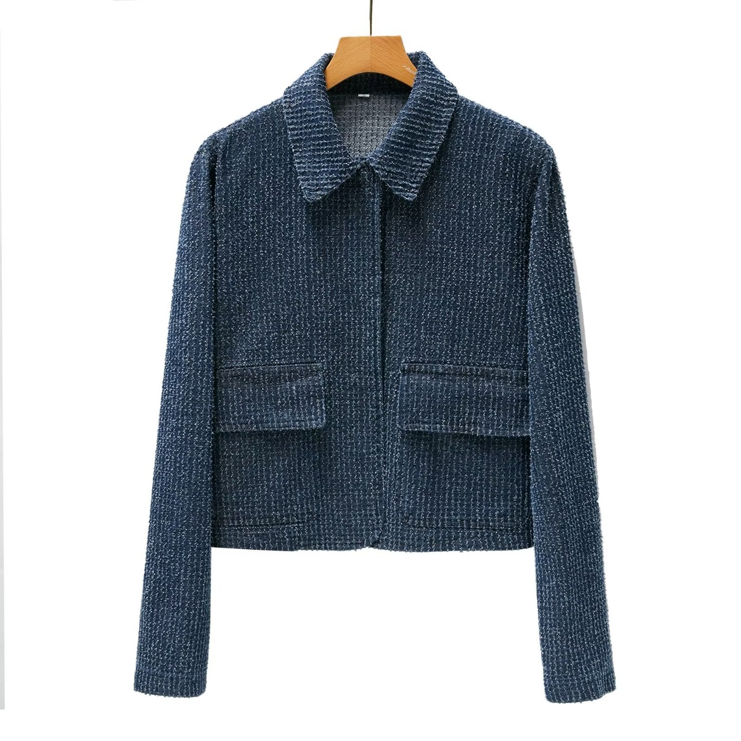 Jeansjacke mit langen Ärmeln und dekorativer Struktur und Kragen für Damen