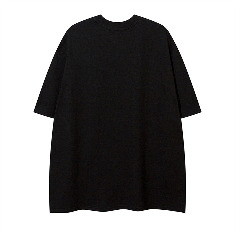 Graffiti Blurred Letter Short Sleeve T-Shirt Loose Fit Men's Summer Metal Chain Top Design Sense INS Trendy