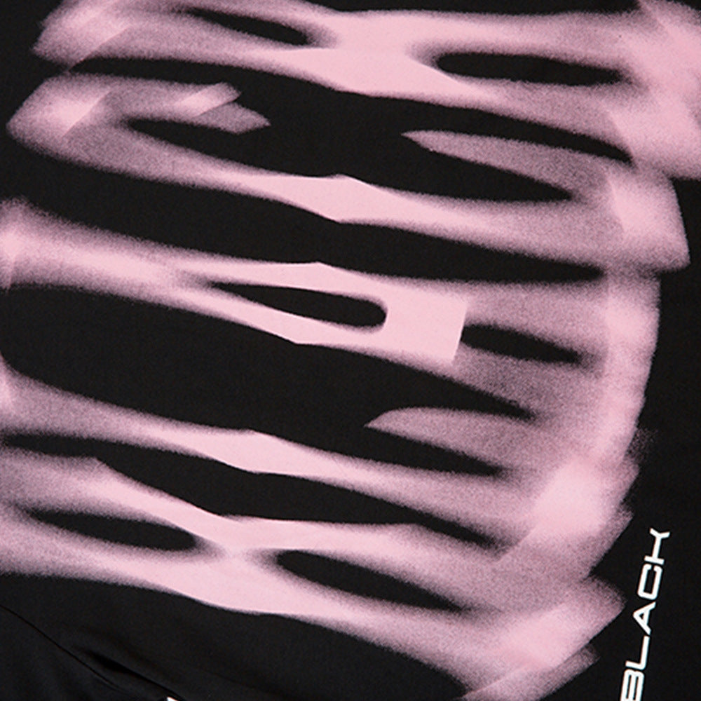 Graffiti Blurred Letter Short Sleeve T-Shirt Loose Fit Men's Summer Metal Chain Top Design Sense INS Trendy