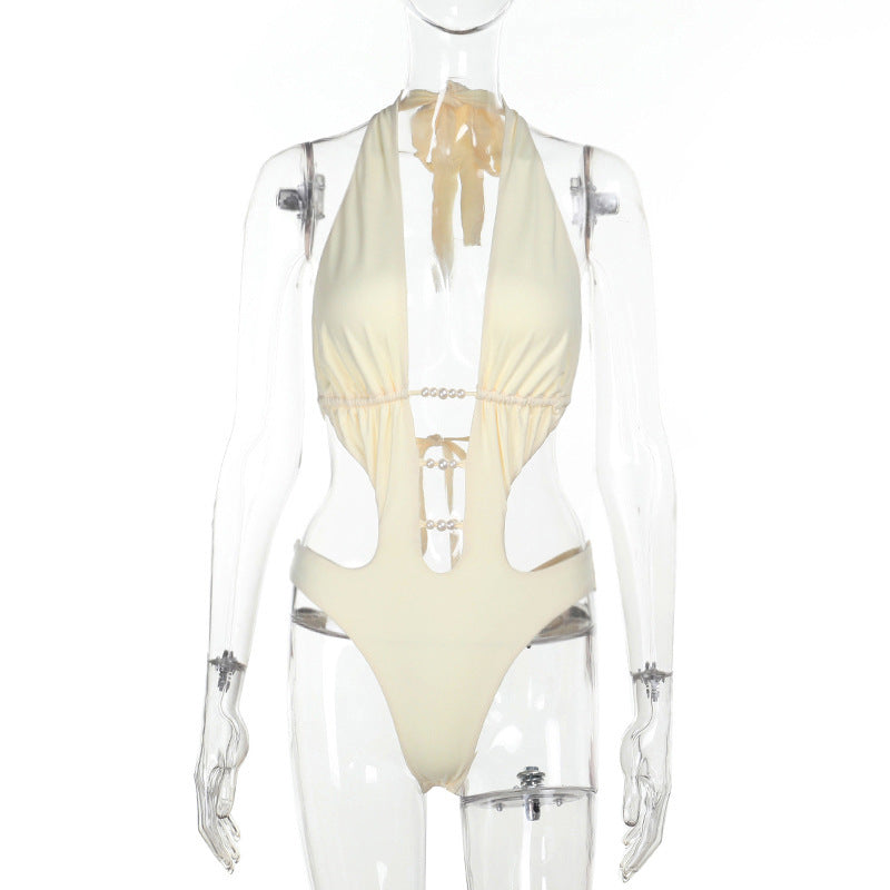 Bead hollow hot spring swimming neck hanging comfortable jumpsuit