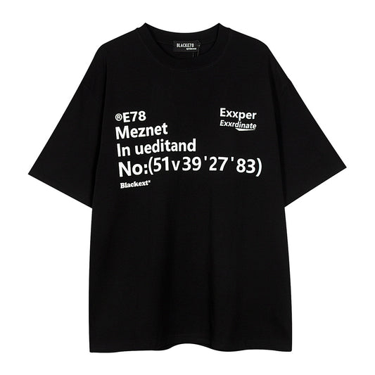 Alphabet Print Short Sleeve T-Shirt Men's Trendy Ins Heavyweight Pure Cotton Casual Loose Fit Three-Quarter Sleeve Tee