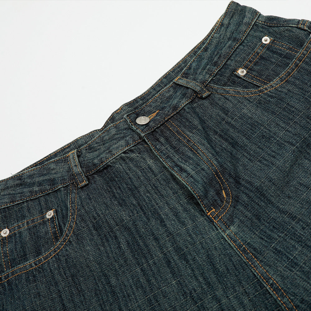 Minimalist Washed Denim Shorts Men's Versatile Street Trend Wide-Leg Mid-Length Pants Loose Straight Leg Five-Point Pants