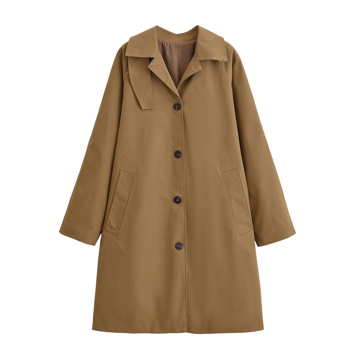 Mittellanger, einfarbiger Trenchcoat mit Stehkragen für Damen