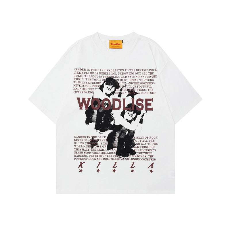 Letter Cartoon Print Short Sleeve T-Shirt Unisex Oversize High Street Versatile Couple Top INS Trendy