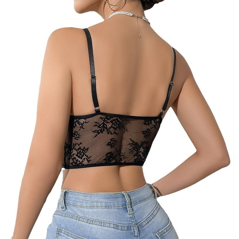 Lace perspective mesh fishbone corset spicy girl suspender sexy top