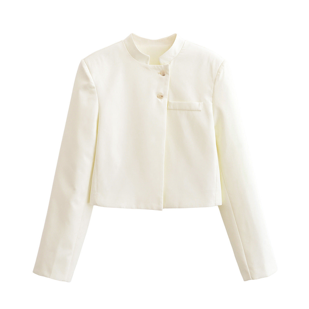 Stehkragen, langärmelige, kurze Zwei-Knopf-Jacke für Damen