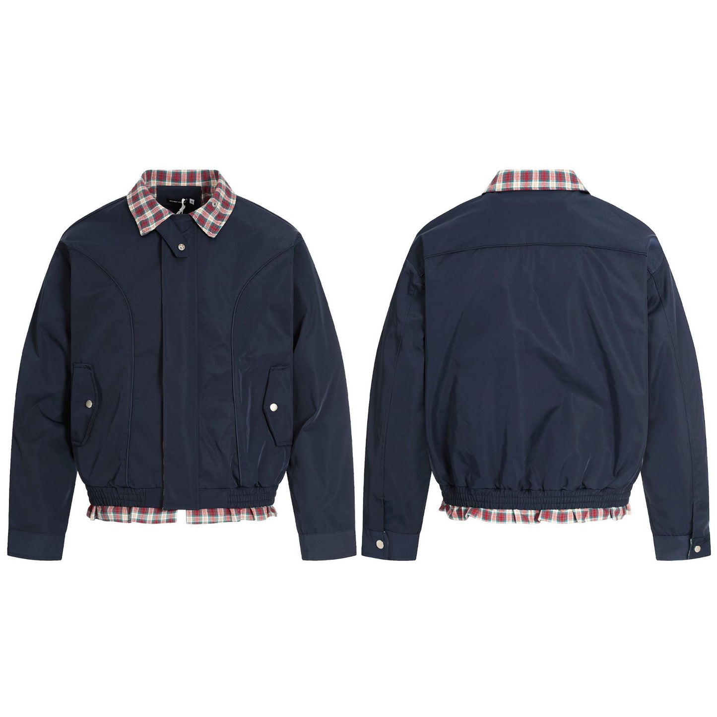 Street Style High-Street Plaid Splicing Loose Jacket