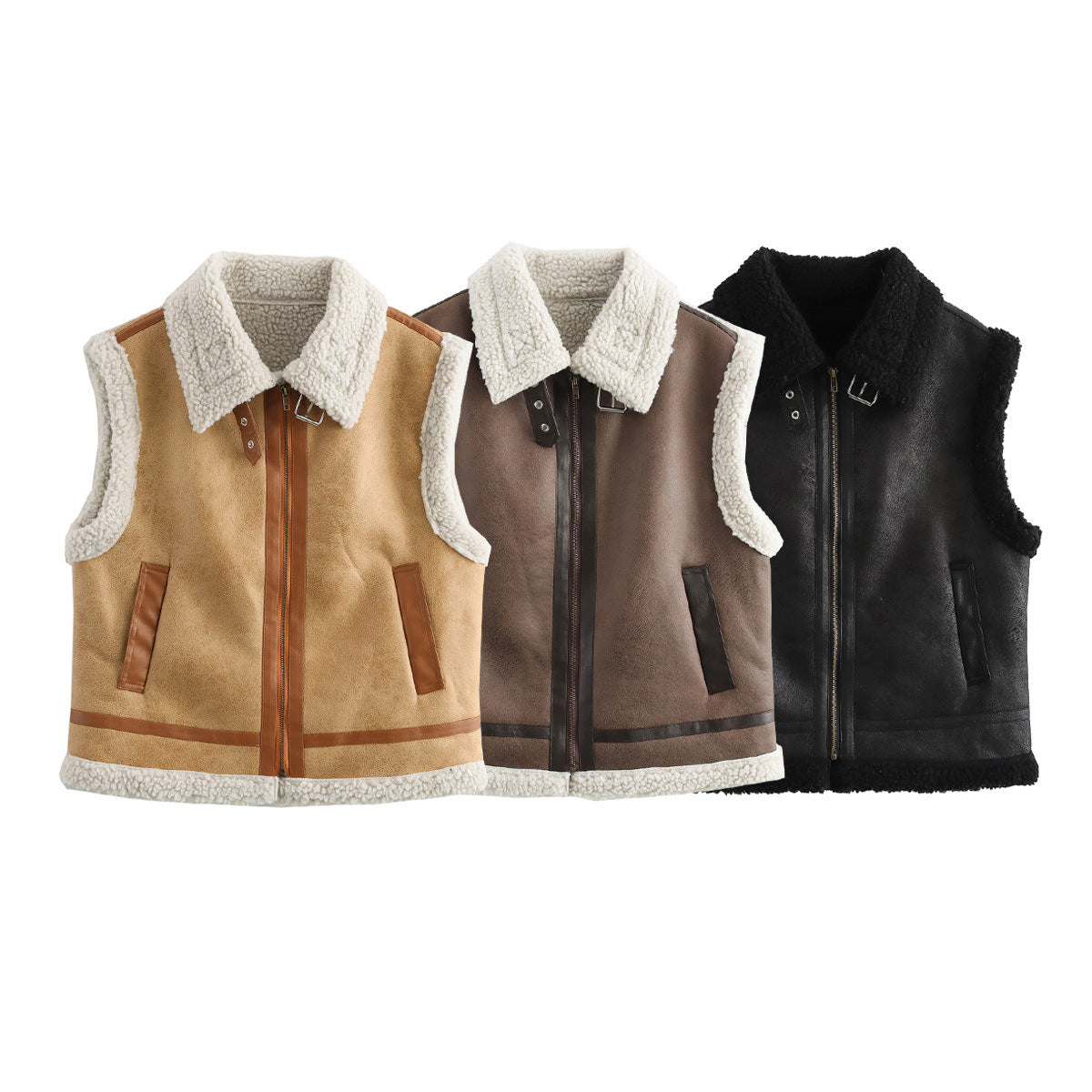 Autumn and winter fashion European and American three color fur integrated vest