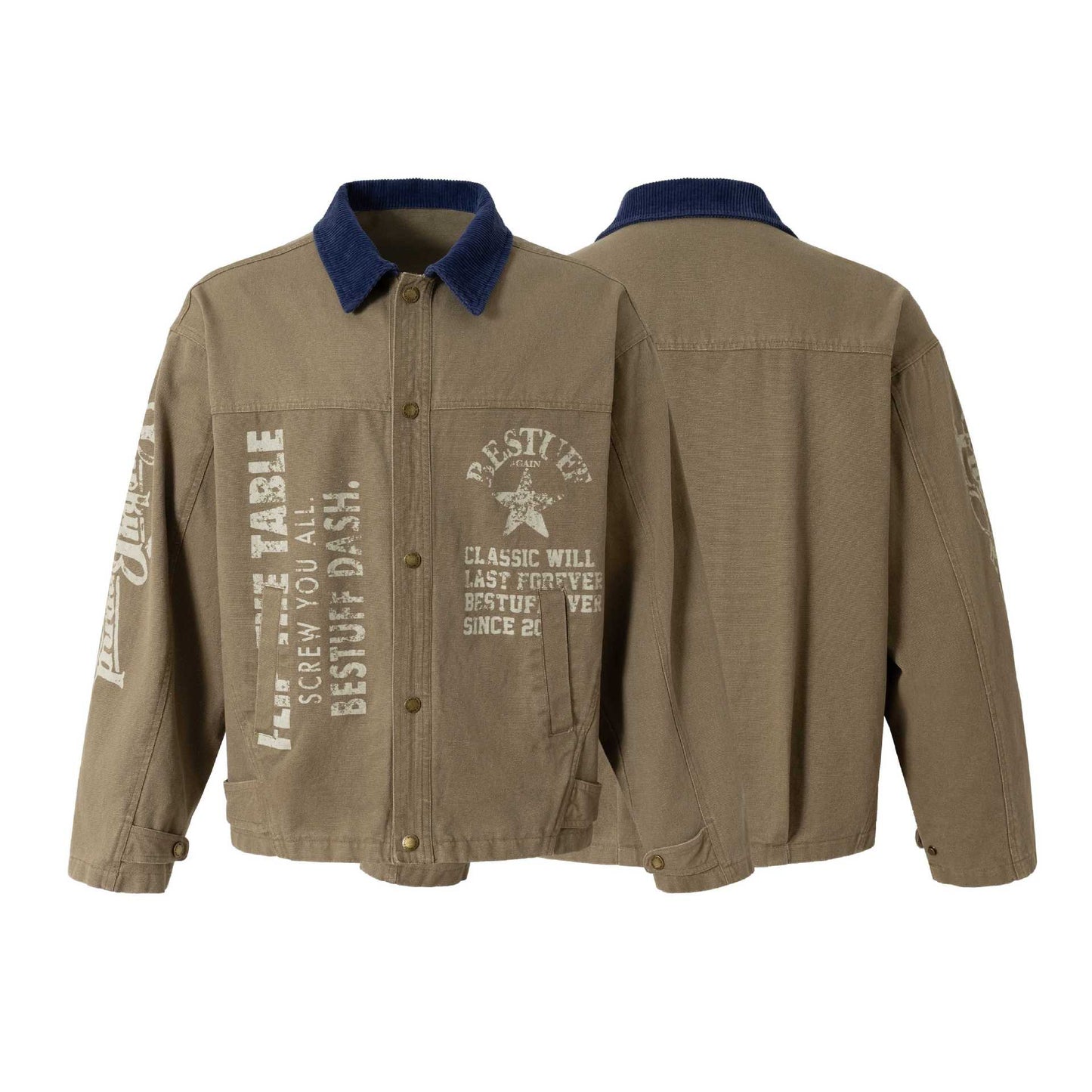 Street Style High-Street Spliced Collar Printed Work Jacket