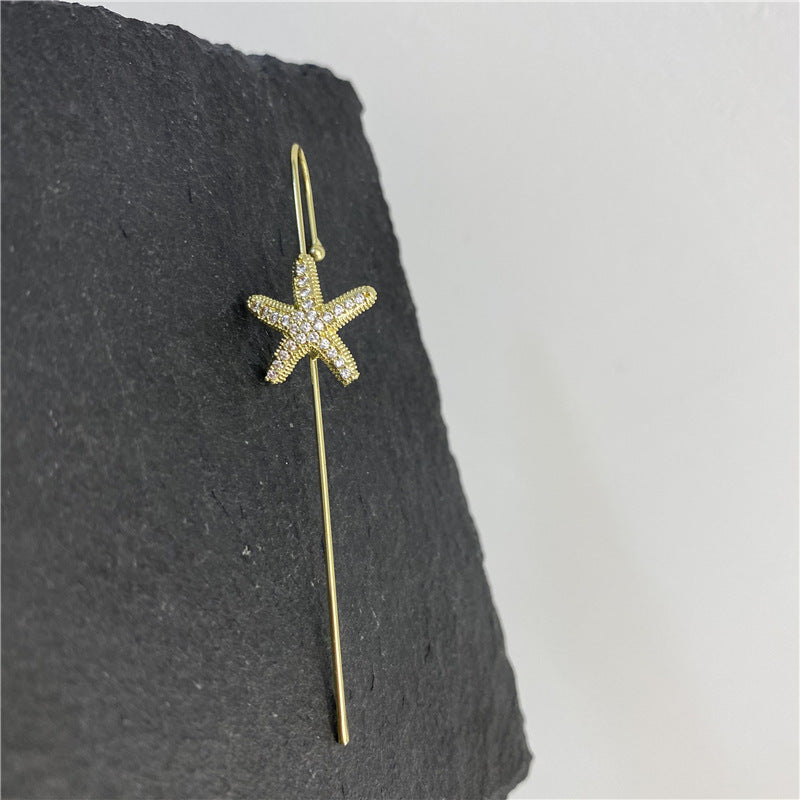 Einhorn-Kupfer-Mikro-Intarsien mit Haoshi-Piercing-Ohrnadeln, die die Ohrknochen umgeben, diagonale Ohrringe