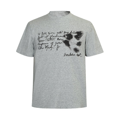 Dark Gothic Eye Letter Print Short Sleeve T-Shirt Men's Casual Loose Pure Cotton Tee Shirt Hip Hop Trendy