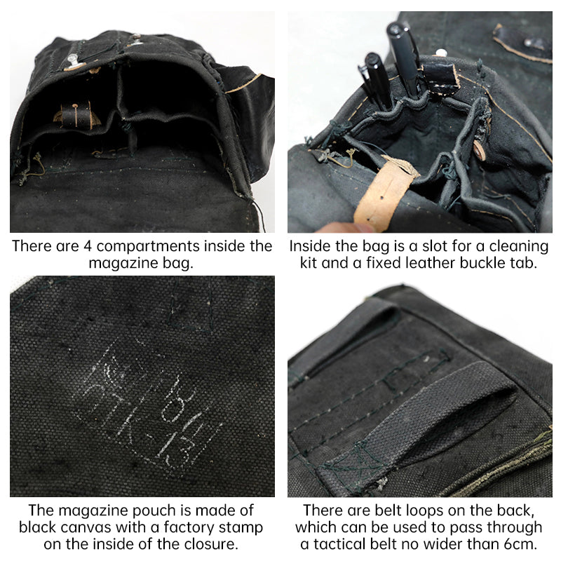 Cold War: Directly sourced original Russian items. Issued - Soviet Marines' black 4 - compartment AK mag pouch.