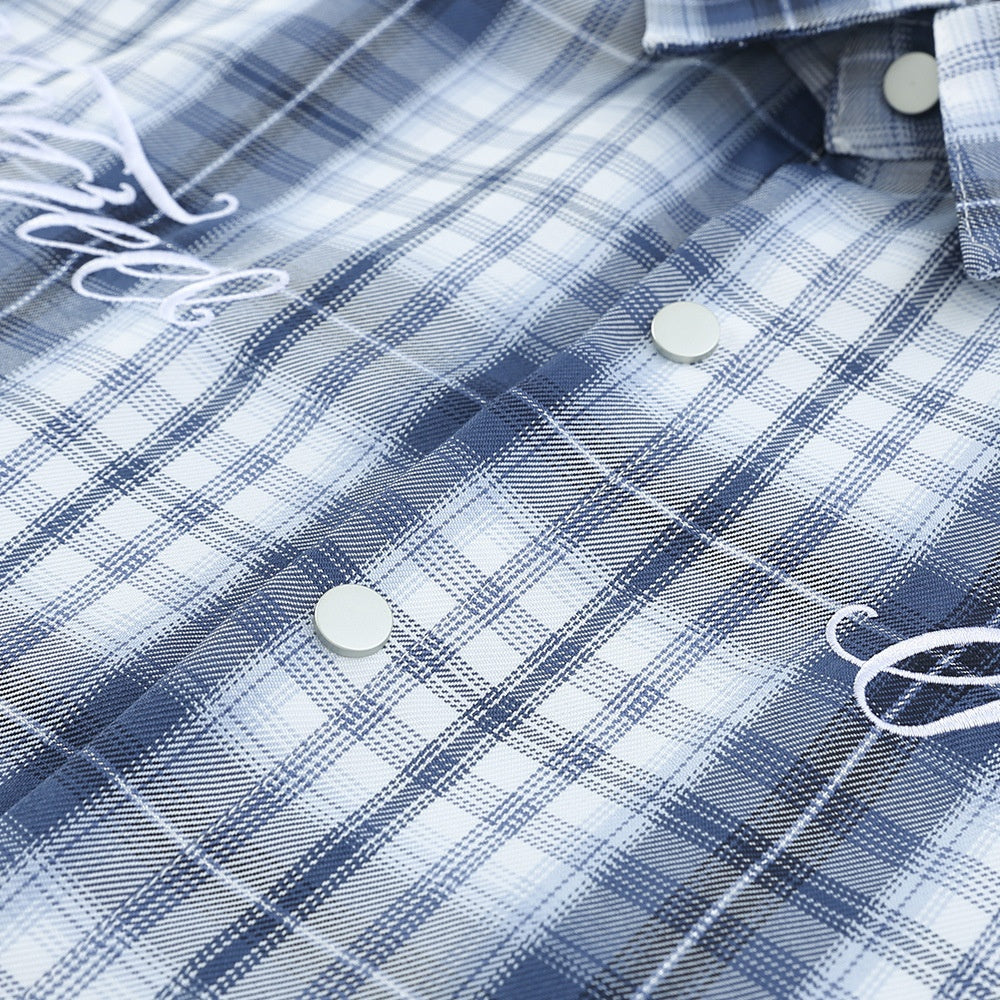 Plaid Short Sleeve Shirt Men's Spring Summer European and American High Street Trendy Loose Checkered Shirt Fashion Turn-Down Collar Open Front
