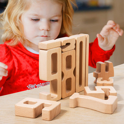 Children's Montessori early education teaching aids, large particle beech wood digital building blocks, kindergarten enlightenment assembly, stacking and height toys