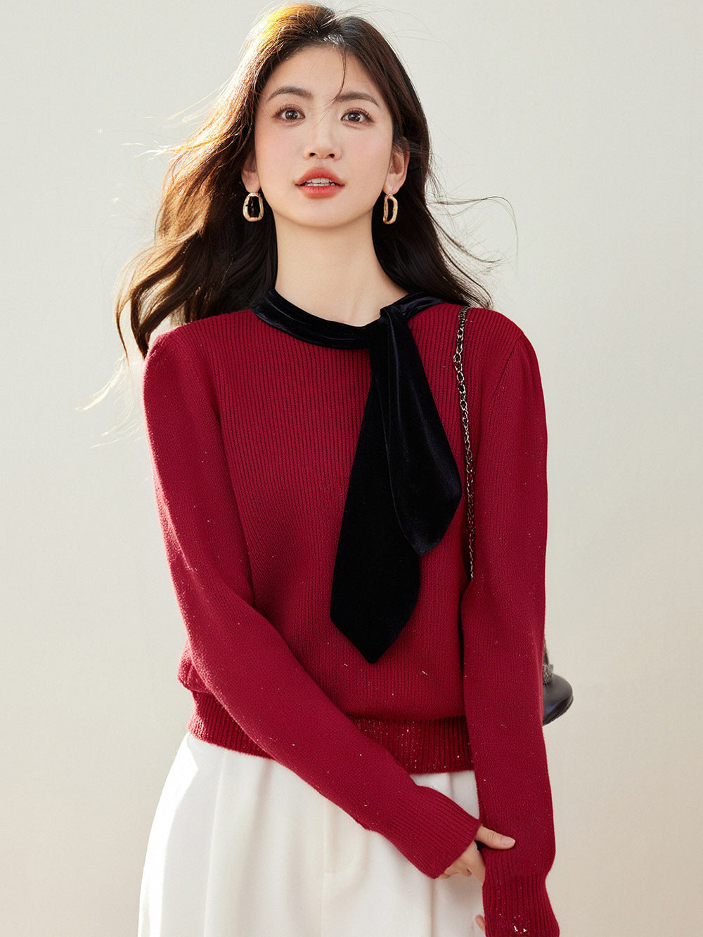 Knotted Pullover Loose Soft Knit Sweater for Women, Casual Lazy Style, Inner Layer Top