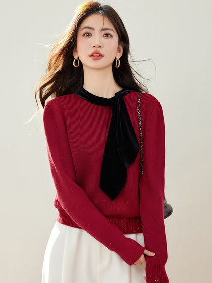 Knotted Pullover Loose Soft Knit Sweater for Women, Casual Lazy Style, Inner Layer Top