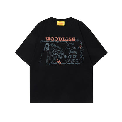 Retro Hand-Painted Heavyweight Pure Cotton Short-Sleeve T-Shirt Men's Summer Loose Casual Cleanfit Top Trendy