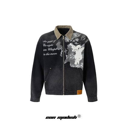 Street Style Lace Splicing Angel Pattern Jacket