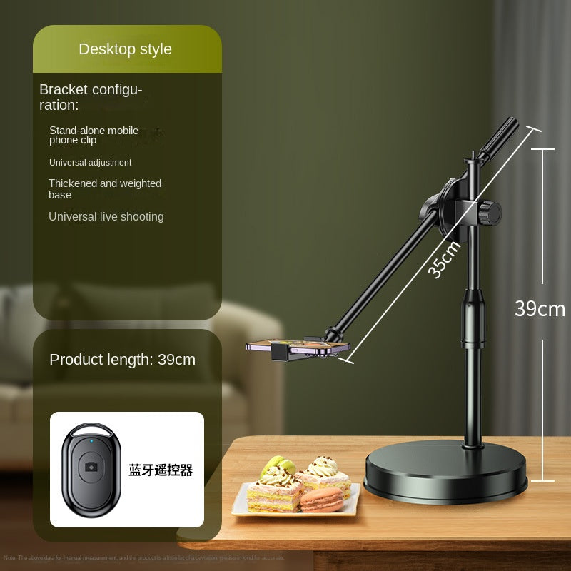 Mobile Phone Overhead Shooting Stand for Food Photography, Drawing, and Live Streaming - Adjustable Dual-Camera Position Desktop Phone Holder with Fill Light