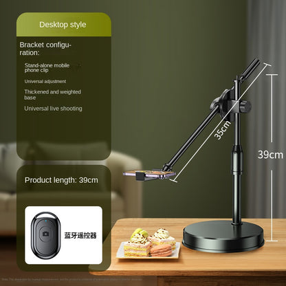 Mobile Phone Overhead Shooting Stand for Food Photography, Drawing, and Live Streaming - Adjustable Dual-Camera Position Desktop Phone Holder with Fill Light