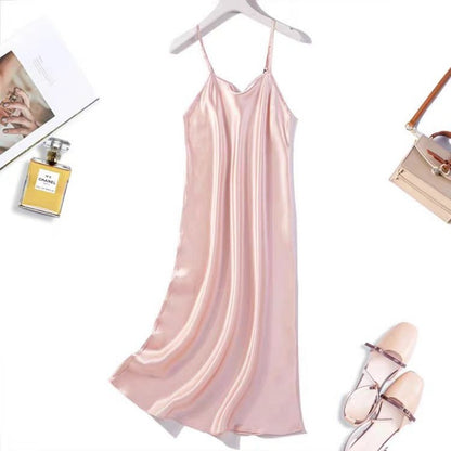 Silk camisole skirt pure mulberry silk nightgown simple underskirt mid length women's dress solid color