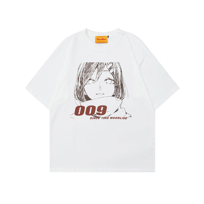 Style Anime Print Short Sleeve T-Shirt Unisex Loose Pure Cotton Couple Ins Casual Tee