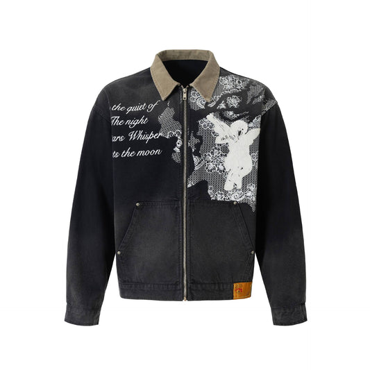 Street Style Lace Splicing Angel Pattern Jacket