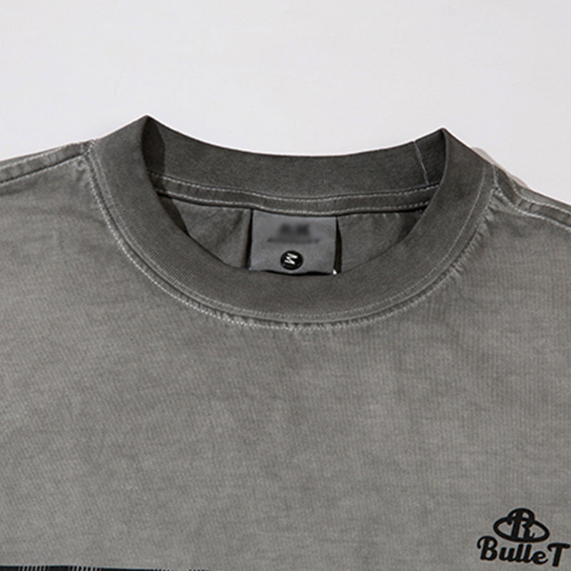 Letter Print Short Sleeve T-Shirt Men's Summer Washed Vintage Loose Trendy INS Round Neck Half Sleeve Tee