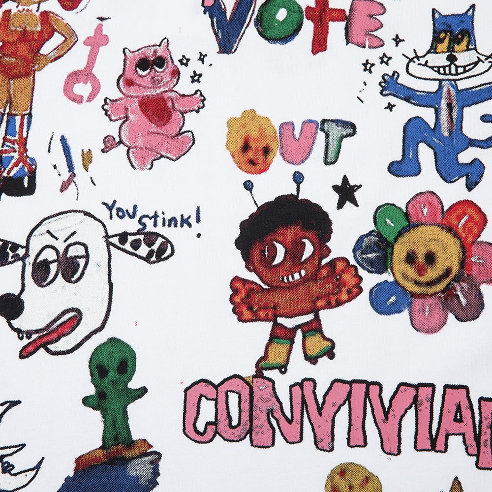 Fun Graffiti Cartoon Print Short Sleeve T-Shirt Hip Hop Trendy Men's Summer Lazy Pure Cotton Casual Half Sleeve Tee