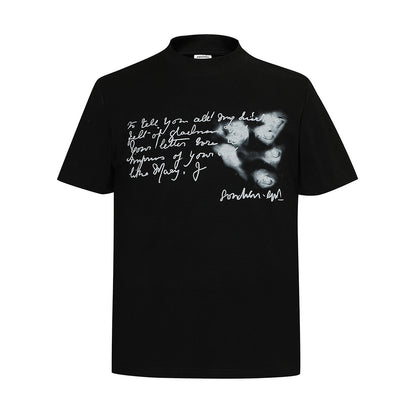 Dark Gothic Eye Letter Print Short Sleeve T-Shirt Men's Casual Loose Pure Cotton Tee Shirt Hip Hop Trendy