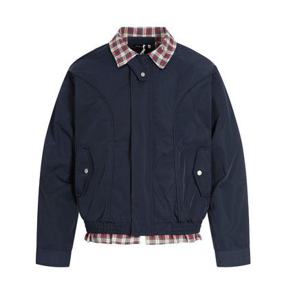 Street Style High-Street Plaid Splicing Loose Jacket