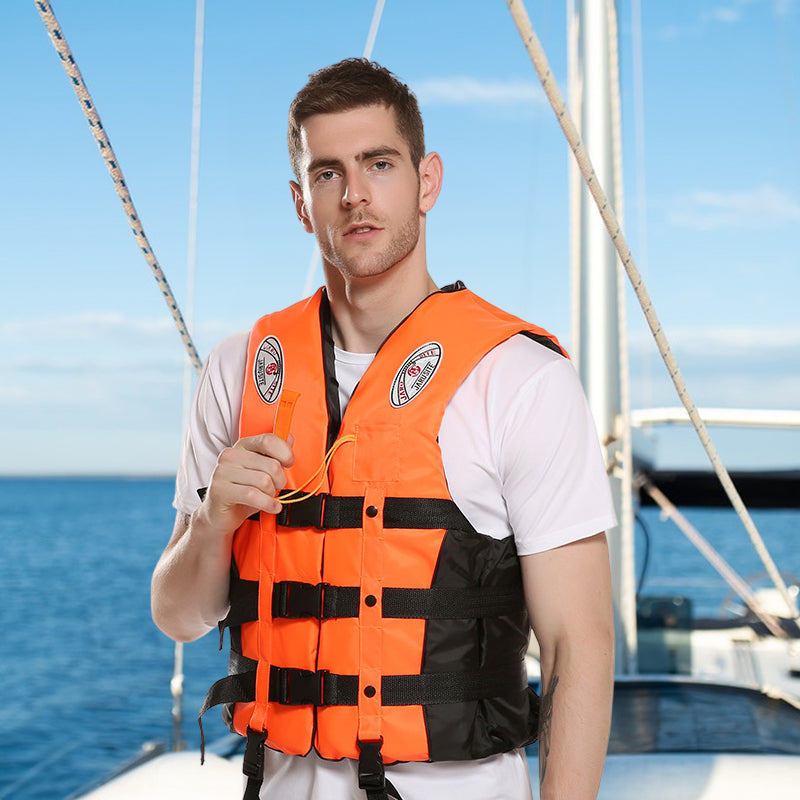 S-M-L-XL-2XL-3XL adult life jacket: buoyant, for sea fishing/outdoor sports, coated Oxford cloth.