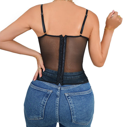 Sexy Perspective Lace Strap Fishbone Wrapped Chest Buckle Small Strap Inner