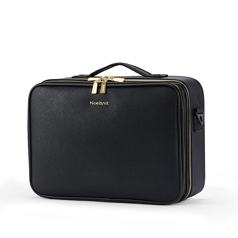 PU portable zipper pouch leather makeup organizer waterproof zipper pouch with handle