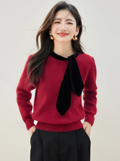 Knotted Pullover Loose Soft Knit Sweater for Women, Casual Lazy Style, Inner Layer Top