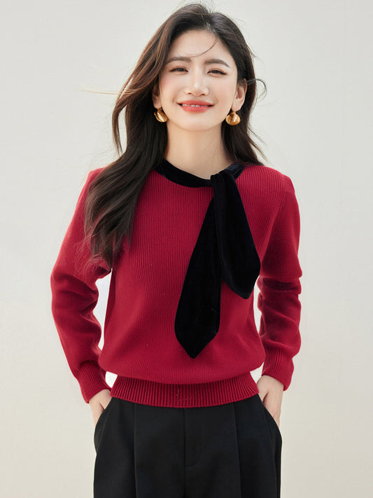Knotted Pullover Loose Soft Knit Sweater for Women, Casual Lazy Style, Inner Layer Top