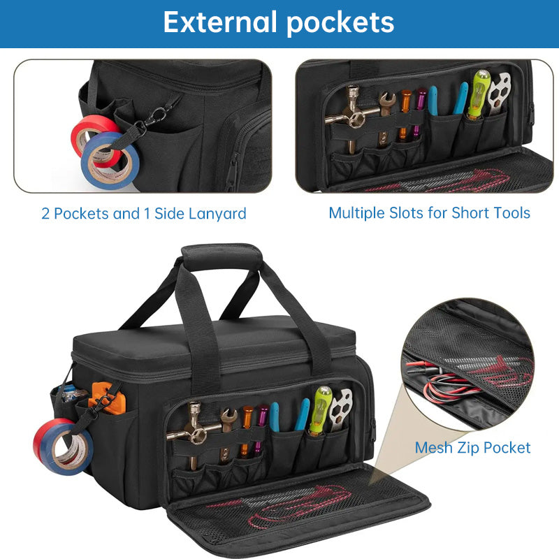 14" Hochleistungswerkzeug: 2 Taschen + rutschfester Organizer (für Elektriker, mehrere Taschen)