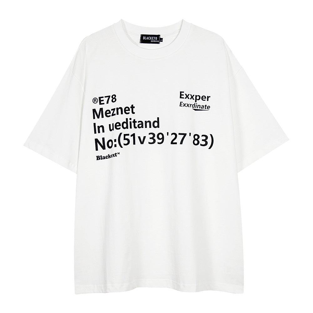 Alphabet Print Short Sleeve T-Shirt Men's Trendy Ins Heavyweight Pure Cotton Casual Loose Fit Three-Quarter Sleeve Tee