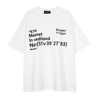 Alphabet Print Short Sleeve T-Shirt Men's Trendy Ins Heavyweight Pure Cotton Casual Loose Fit Three-Quarter Sleeve Tee