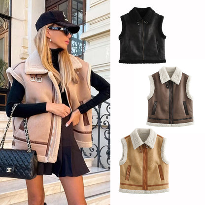 Autumn and winter fashion European and American three color fur integrated vest
