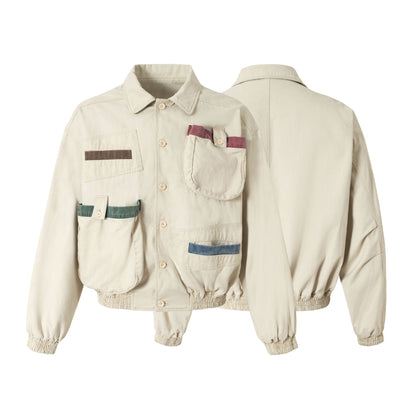 Street Style Multi-Pocket Short Work Jacket