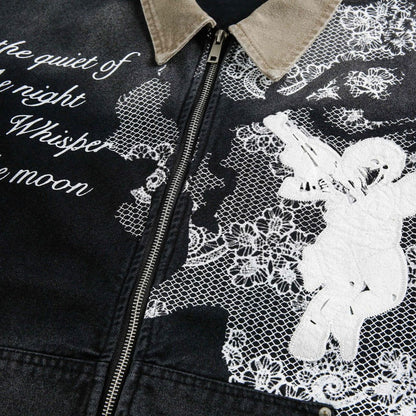Street Style Lace Splicing Angel Pattern Jacket