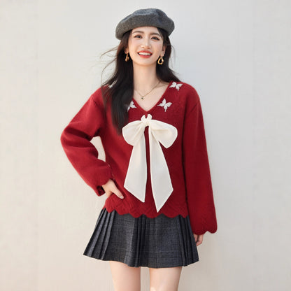 style Fresh Knit Sweater for Women, Soft and Gentle Look, Loose Fit, Slimming, Versatile Long Sleeve Top