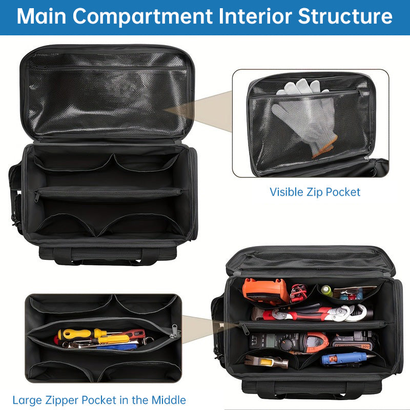 14" Hochleistungswerkzeug: 2 Taschen + rutschfester Organizer (für Elektriker, mehrere Taschen)