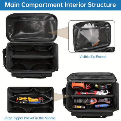 14" Hochleistungswerkzeug: 2 Taschen + rutschfester Organizer (für Elektriker, mehrere Taschen)
